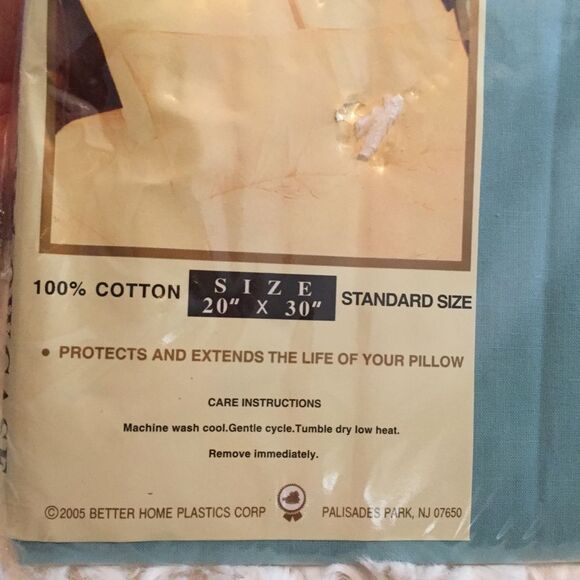 New Vintage Aqua Blue Pillowcase with White Trim Cotton - Picture 3 of 5
